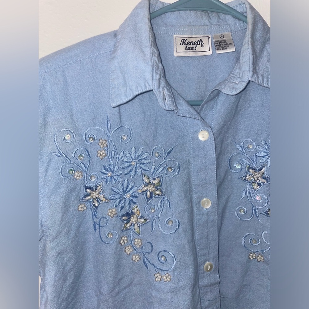 KENETH TOO! Denim button up shirt with beading & sequins!